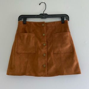 Forever 21 brown button-up skirt fauxsuede Small